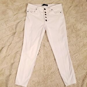 KUT From The Kloth Connie High Rise Skinny Ankle Raw Hem White Denim Jeans 6